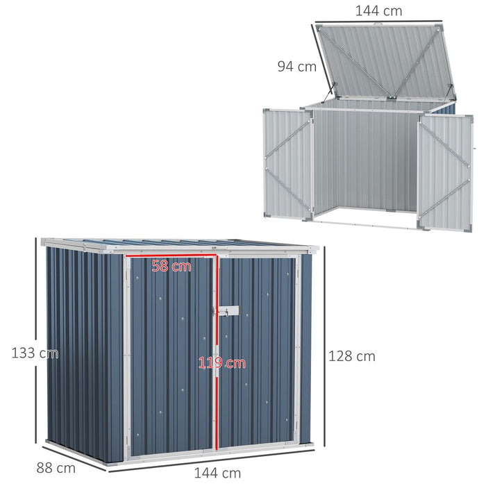 Outsunny Steel Rubbish Storage Shed - Double Doors, Weather-Resistant, 2-Bin Capacity