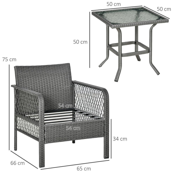 Premium 3Pc Patio Rattan Bistro Set | Armchairs & Glass Table | Outdoor Furniture by Outsunny