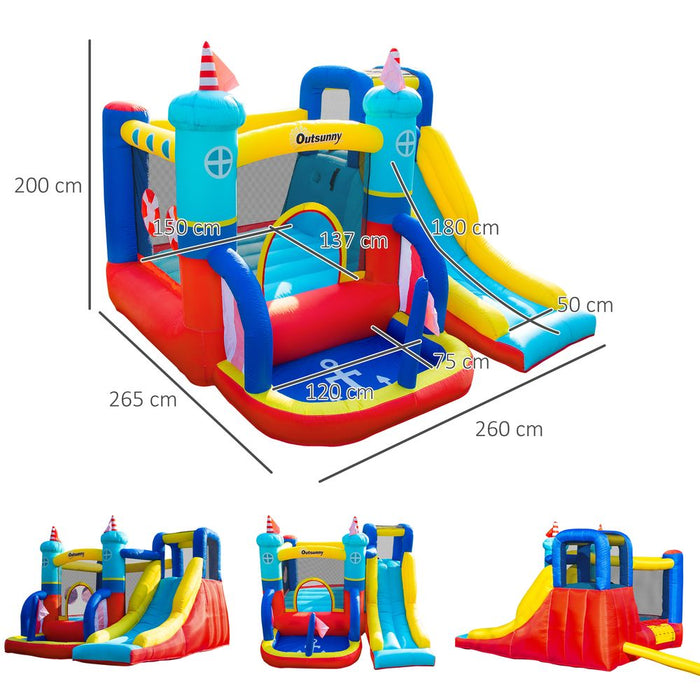 Outsunny 4 in 1 Kids Bouncy Castle Large Sailboat Style Inflatable House Slide Trampoline Water Pool Climbing Wall with Blower Carrybag for Kids Age 3-8, 2.65 x 2.6 x 2m