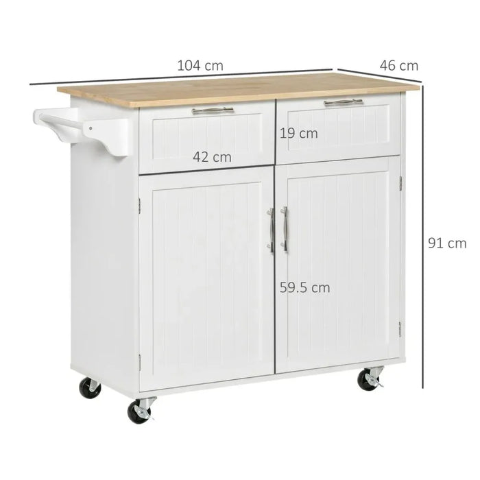 Rolling Kitchen Island Storage Kitchen Cart with Adjustable Shelves-White