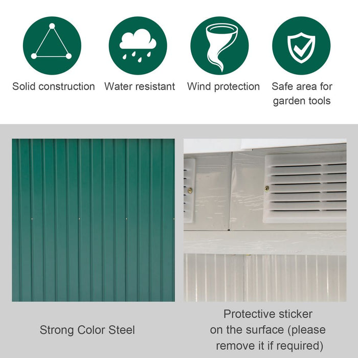 9ft Garden Storage Shed - Metal, Ventilated, Double Doors. High-Quality Tool Box for Equipment.