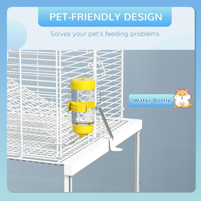 PawHut 3 Tiers Hamster Cage w/ Ramps Platforms Hut Exercise Wheel Water Bottle
