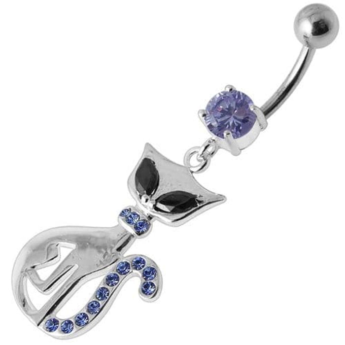 Jeweled Cat Dangling Belly Bar