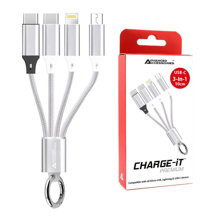 AA CHARGE-iT Premium 3in1 Cable USB-C To 8 Pin/USB-C/Micro USB | Fast Charging | Universal Compatibility