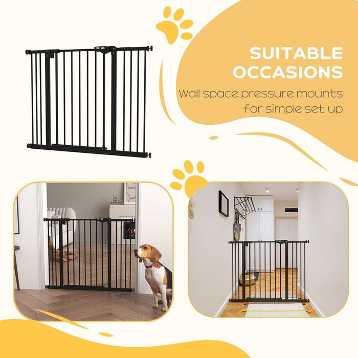 PawHut Adjustable Pet Gate w/ Extensions & Adjustable Screws, Black