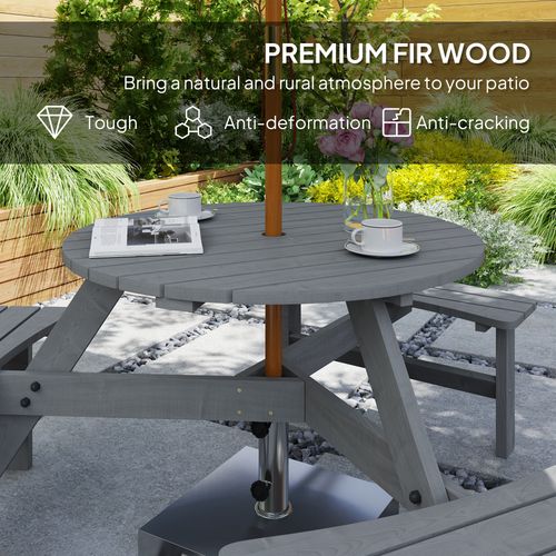 Outsunny 6 Person Fir Wood Table Bench Set Outdoor Garden Patio, Grey