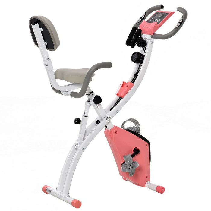 Premium Adjustable 2-in-1 Exercise Bike - LCD Monitor, Pulse Sensor, Pink - HOMCOM