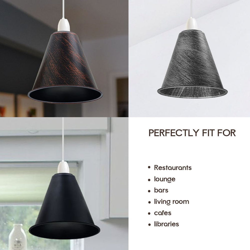Vintage Retro Metal Cone Shade - Pack of 2 - 18cm Diameter - Easy Fit - High Quality