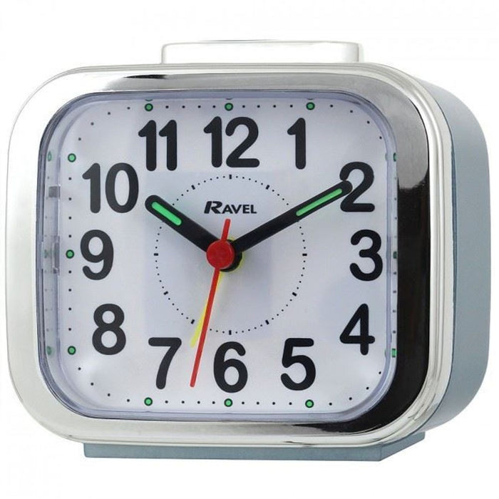 Ravel Chrome Edge Blue Alarm Clock - Silent Sweep Second Hand, Bell/Beep Alarm - Quality Quartz Movement