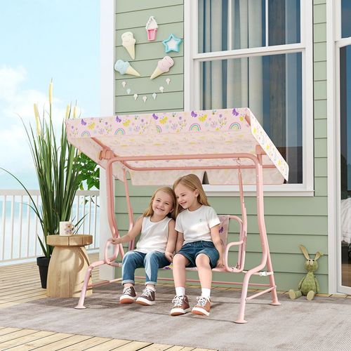 AIYAPLAY Kids Garden Swing Chair, Swing Seat with Adjustable Canopy, Pink