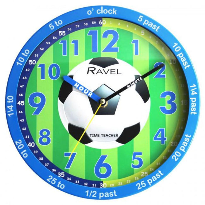 Ravel 25cm Time-Teacher Wall Clock - Blue Football R.KC.12