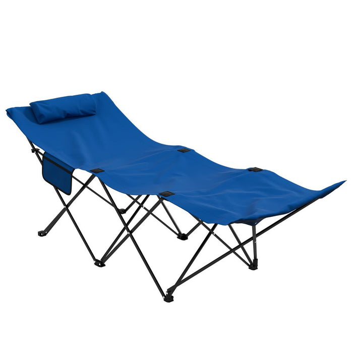 Outsunny Foldable Sun Lounger: Strong Steel Frame, Side Pocket, Oxford Headrest - Grey