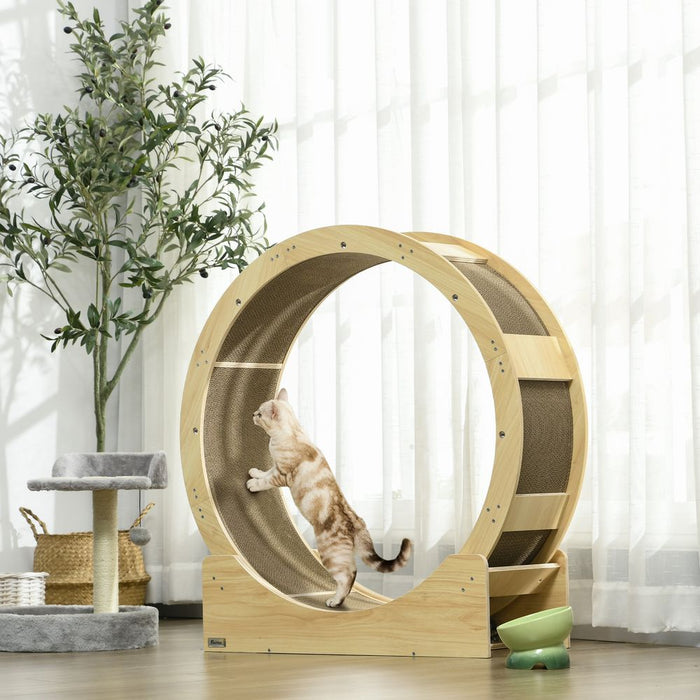 PawHut Cat Wheel: Brake, Scratching Pads Oak - Keep Feline Friends Active & Entertained!