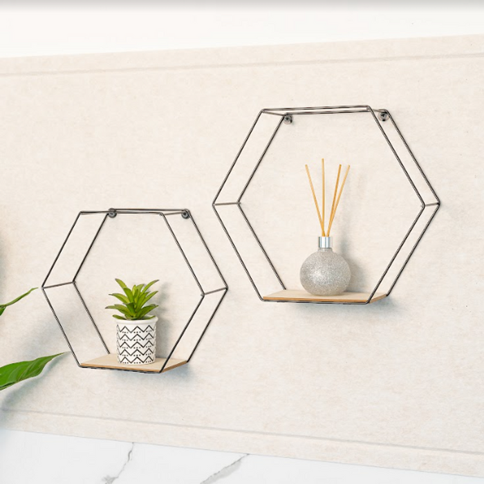 Premium Hexagonal Wall Shelves - Set of 2 | High-Quality | Modern Home Decor