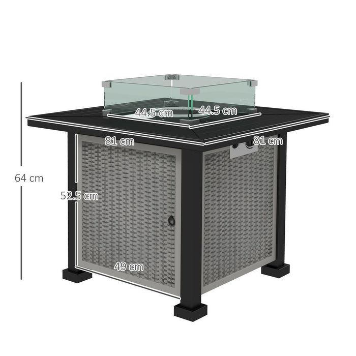 Outsunny Outdoor Gas Fire Pit Table w/ Wind Screen & Glass Beads, Grey - High Quality 50,000 BTU Propane Burner