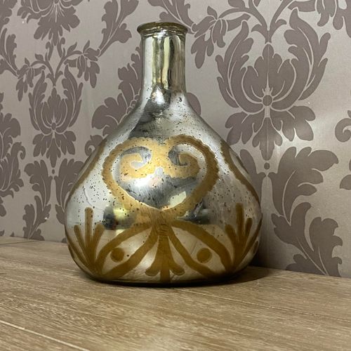 9" ANTIQUE SILVER GLASS DECORATIVE VASE