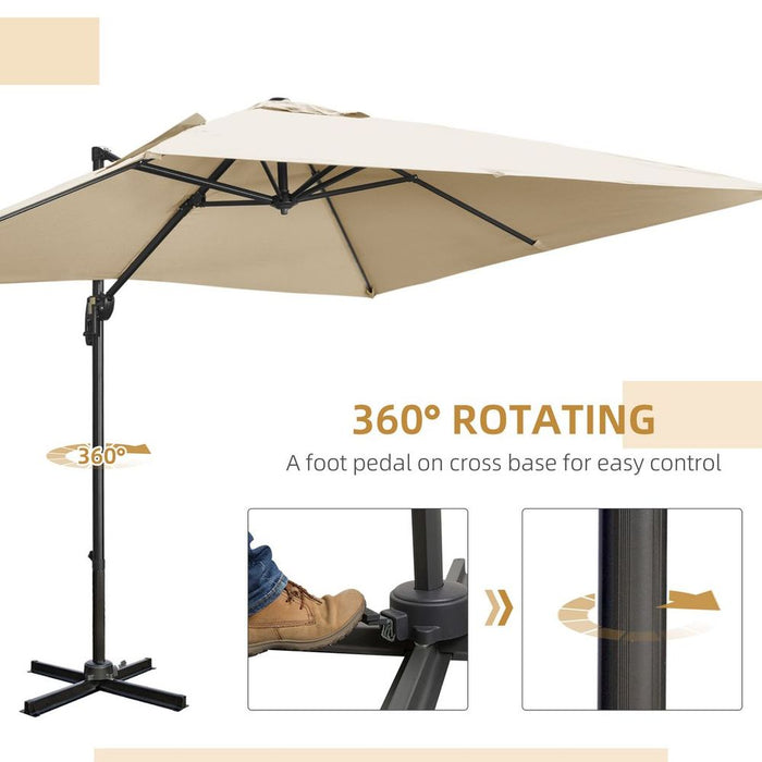 Premium 2.7m Cantilever Parasol Umbrella - High-Quality & Stylish White - Crank Handle, Foot Pedal Rotation - Perfect for Garden