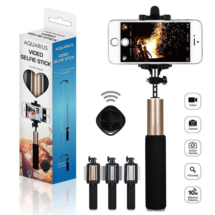 Aquarius Selfie Stick - Gold | Bluetooth Remote | Premium-Aluminium | 270° Adjustment