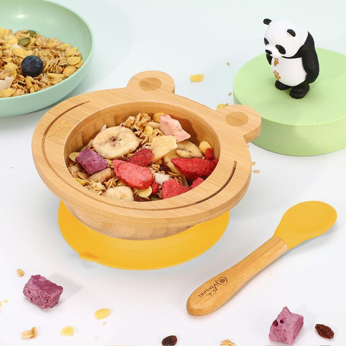 Frog Bamboo Bowl & Spoon Set - All-Natural, BPA-Free, Non-Slip - Perfect for Kids!