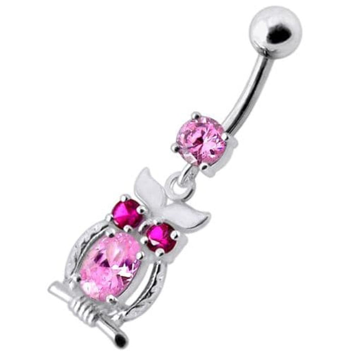 Jeweled Owl Dangling Navel Bar