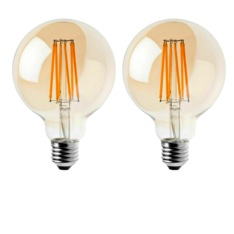 Vintage Amber Glass LED Light Bulbs - Dimmable, E27, Warm White 2700K, 2-Pack