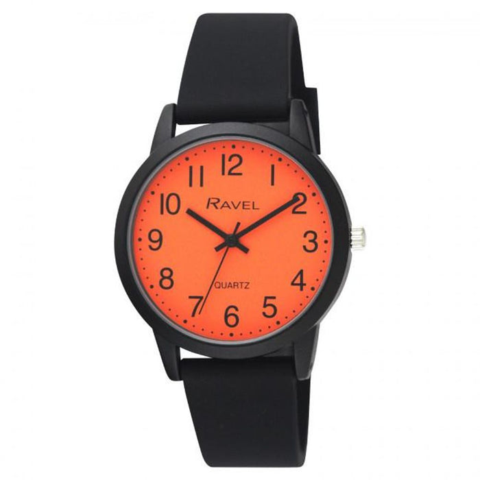 Ravel Men's Sports Orange Dial Watch - Quality Black Silicone Strap - Best in Class