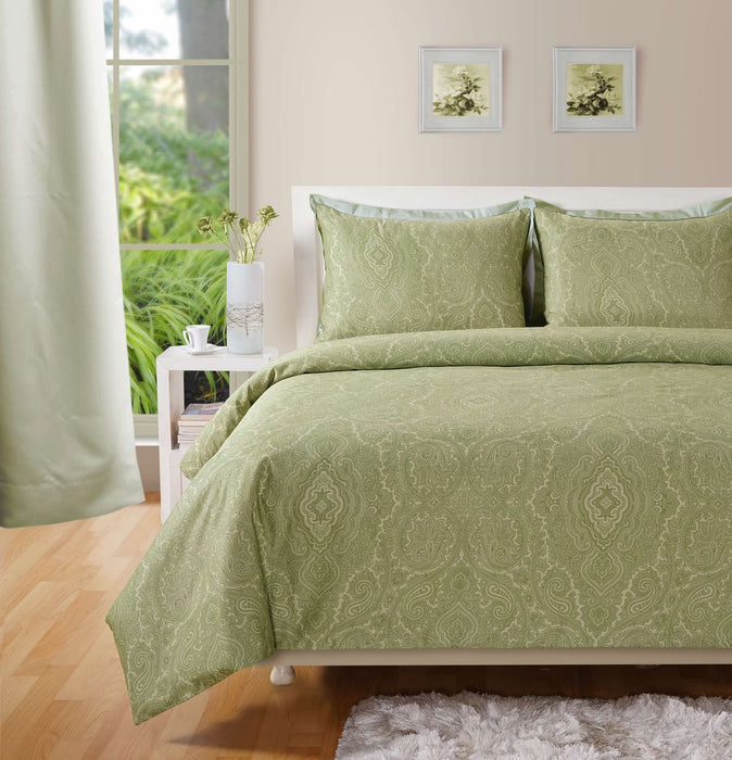 400 TC - Cotton Rich Paisley Print Duvet Cover Set Green