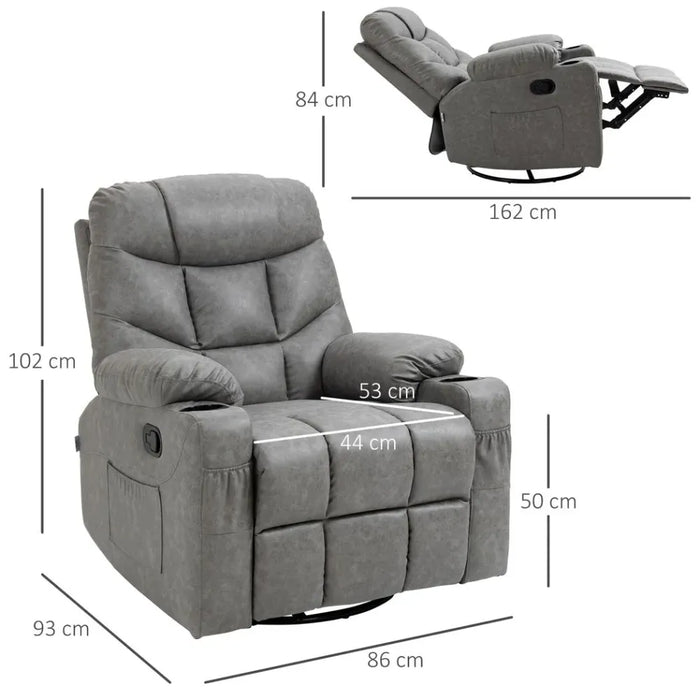 PU Leather Manual Recliner Chair Recliner Armchair Grey 360 Degreee swivel