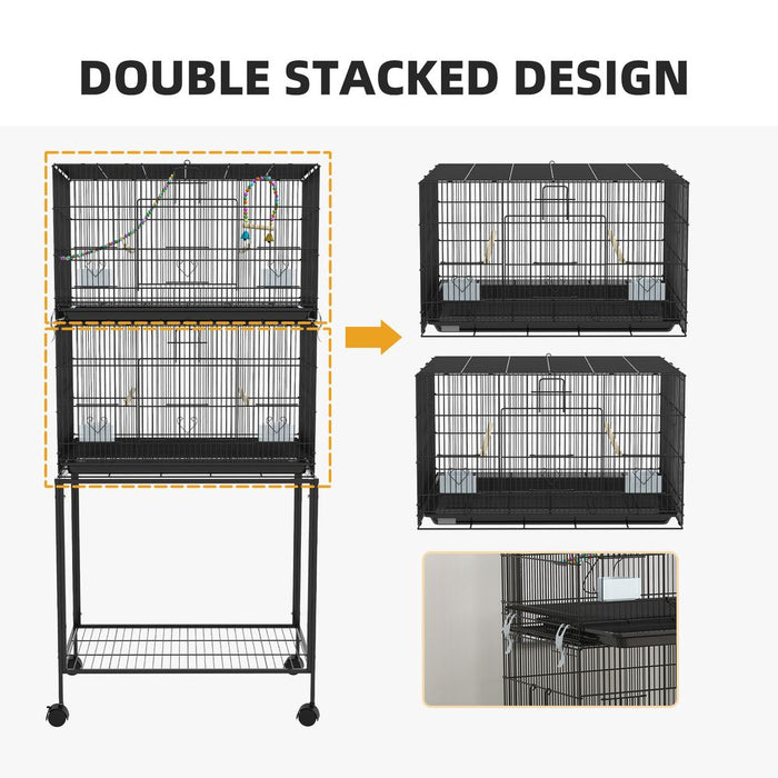 PawHut Two-Tier Bird Cage on Wheels with Stand - Quality Home for Canaries