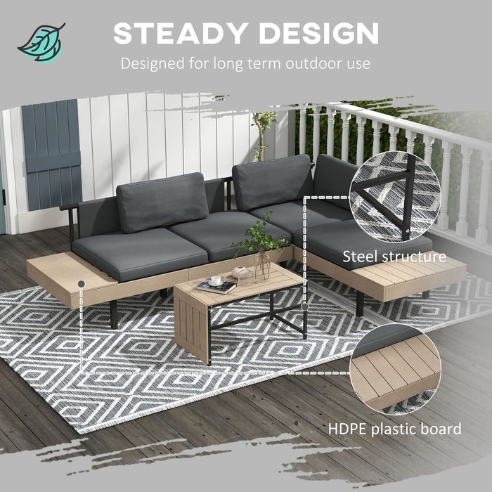 Transform Your Garden with Outsunny HDPE Furniture Sets - Grey, Cushions, Table, L-Shaped Sofa