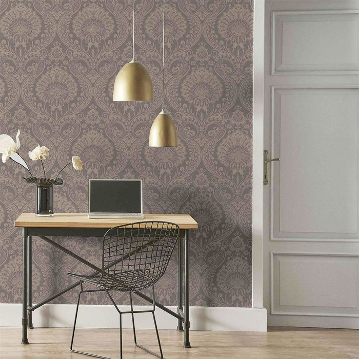 Premium Luxe Damask Chocolate Rose Gold Wallpaper - High Quality