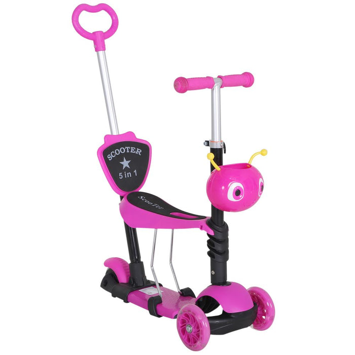 5-in-1 Kids Baby Toddler Kick Scooter Removable Seat Height Adjustable Pink