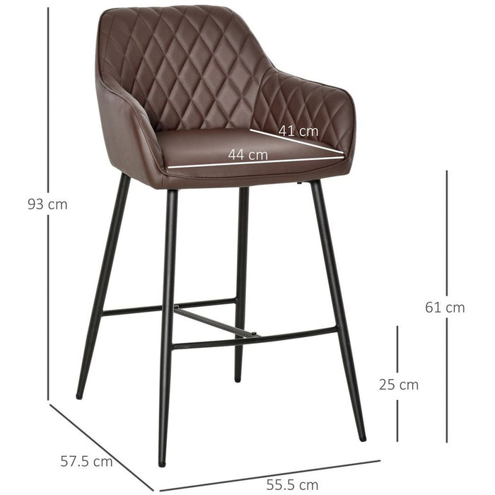 Stylish Retro PU Leather Bar Chairs Set w/ Footrest - High Quality Metal Frame - Set of 2