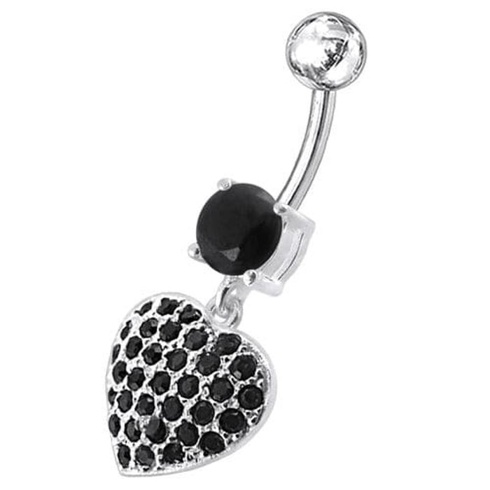 Fancy  Jeweled Heart Dangling SS Bar Belly Ring