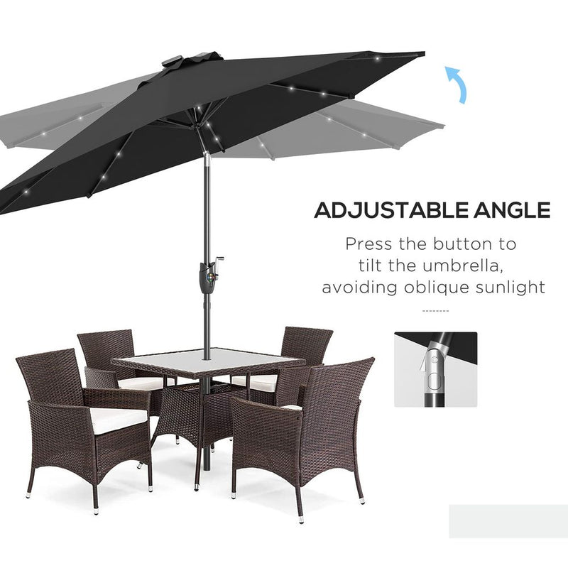 Premium Outsunny Outdoor LED Garden Parasol Umbrella - Black | Tilt, Sun-proof, Hand Crank - High Quality