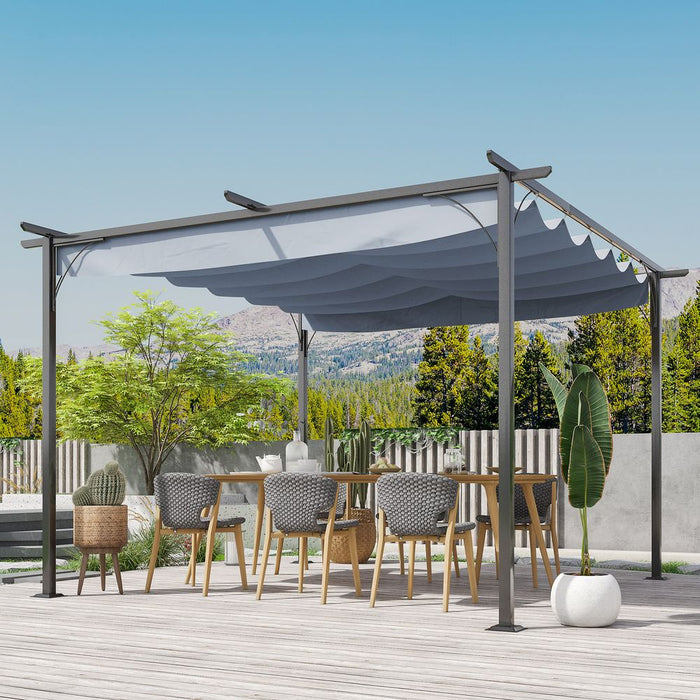 Premium 3.5M x 3.5M Retractable Canopy Pergola: Metal, Grey, Steel. Create Outdoor Oasis!