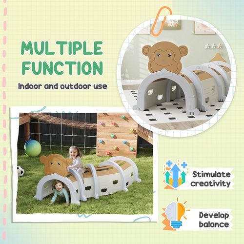 AIYAPLAY Kids Play Tunnel for Crawl and Climb, Monkey Design, Brown