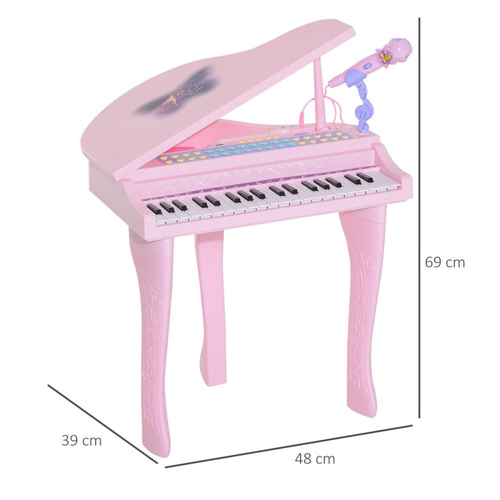 Safe & Interactive 37-Key Mini Piano Keyboard Microphone Stool for Kids - Pink