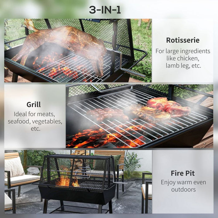 Outsunny 3-in-1 BBQ Grill Roaster Fire Pit - Perfect for Outdoor Picnics & Camping