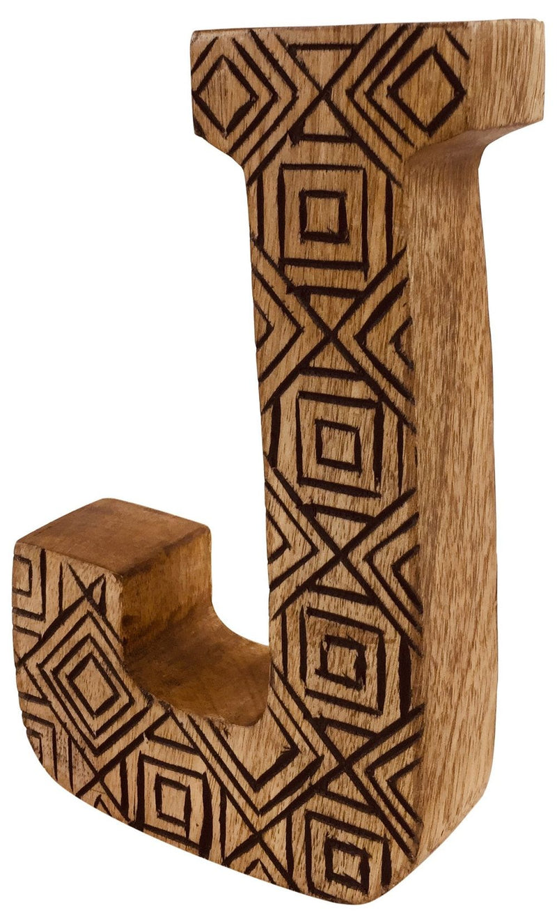 Rustic Wooden Geometric Letter J - Hand Carved, Versatile Home Decor