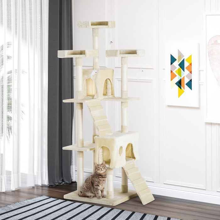 PawHut Cat Tree for Indoor Cats Play Tower Activity Center Kitten Scratch Post Climbing Tower 181 cm