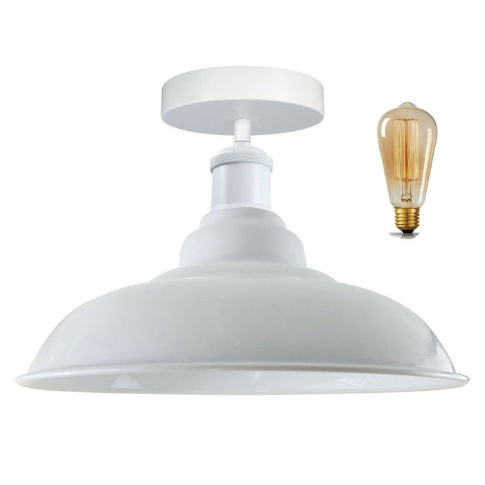 Industrial Style Ceiling Light - Metal Flush Mount Bowl Shade - Indoor Lighting - High Quality - Multiple Colors - E27 Bulb Compatible