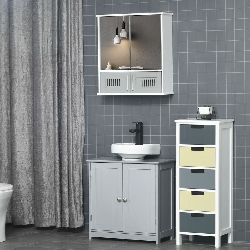 Grey Bathroom Mirror Cabinet, Wall Storage with Double Doors - High Quality & Stylish Design