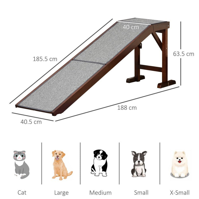 PawHut Pet Ramp for Dogs Cats Non-Slip Carpet Top Platform - Brown & Grey