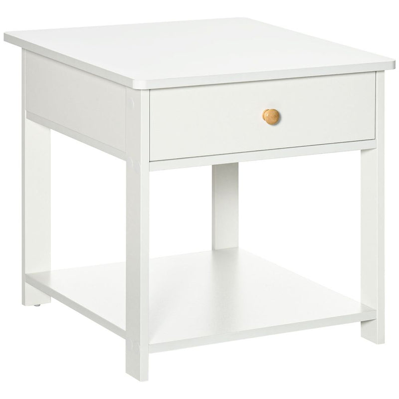 Multi-Purpose White Bedside Table with Drawer & Shelf - Storage for Bedroom, Sofa, & More