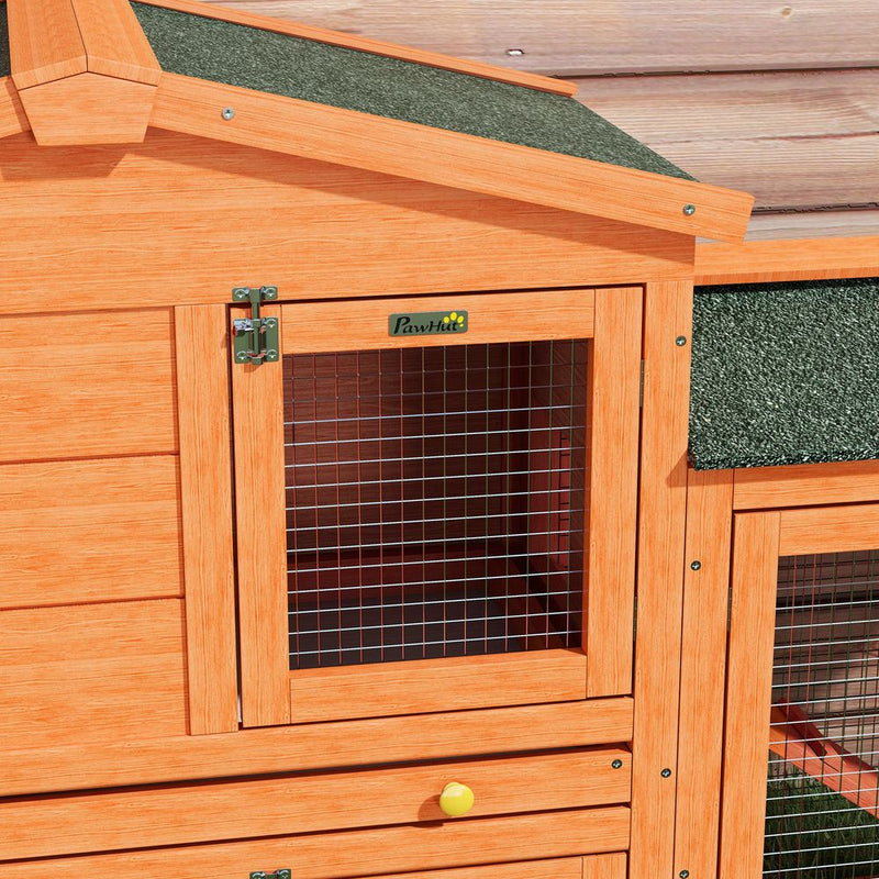 PawHut Wooden Rabbit Hutch with Run, Ramp, Slide-out Tray