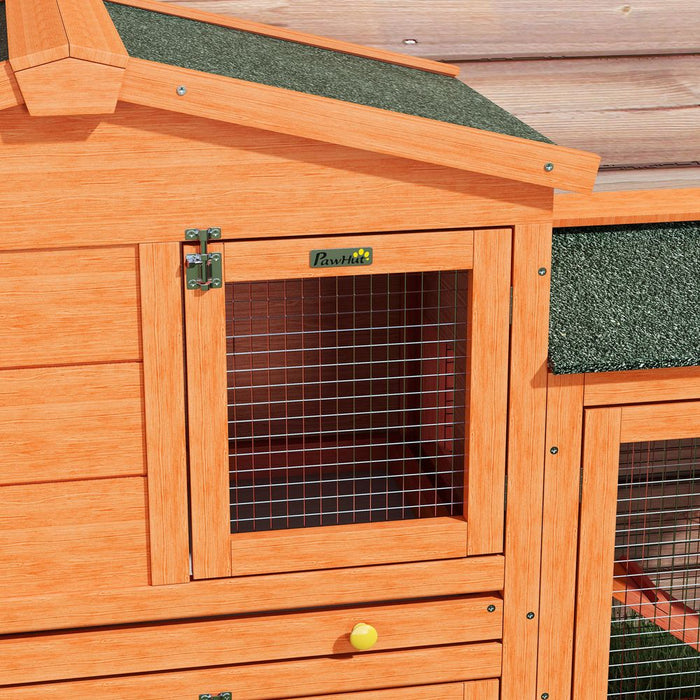 PawHut Wooden Rabbit Hutch with Run, Ramp, Slide-out Tray