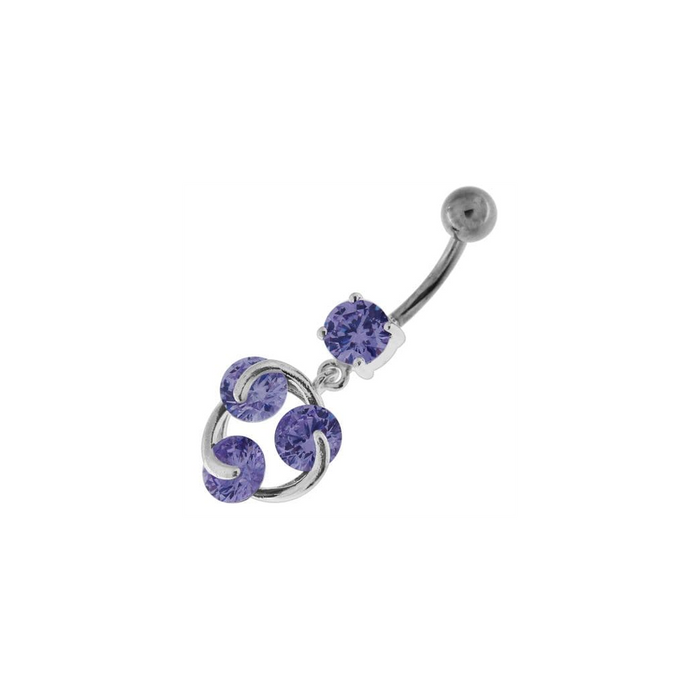 Tri Round Jeweled Swirl Sterling Silver Navel Bar