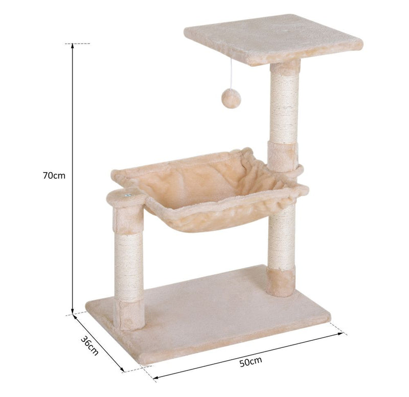 PawHut Cat Scratch Post with Bed Cat Tree for Indoor Cats Sisal Scratching Posts Hammock Kitty Activity Centre Beige