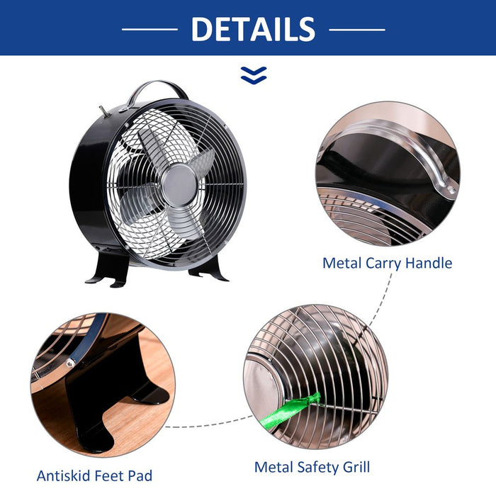 Powerful 26cm Electric Fan - 2-Speed, Anti-Slip Feet - Perfect for Home & Office - Black